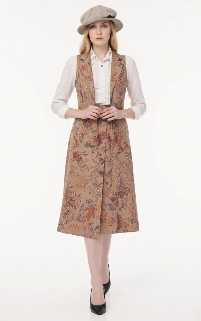 A French female model wearing Vintage   inspired   style clothing, against a white background, in a front   facing shot focusing on shoes